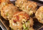 Balls made of leftover turkey and stuffing